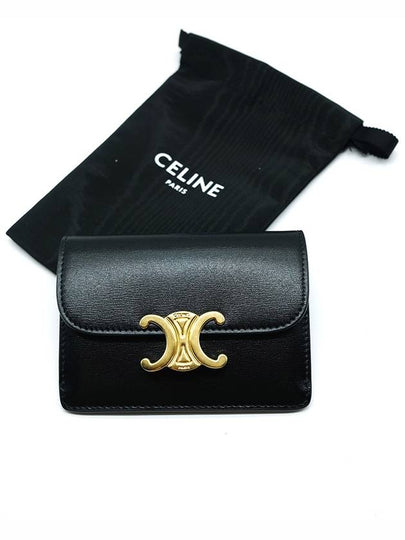 Triomphe Shiny Calfskin Flap Card Wallet Black - CELINE - BALAAN 2