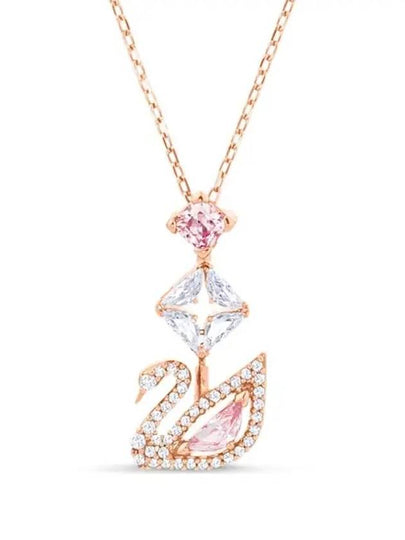 Darjeeling Swan Pendant Necklace Pink Rose Gold - SWAROVSKI - BALAAN 2