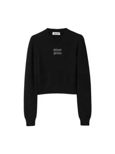 Embroidered Logo Cashmere Knit Top Black - MIU MIU - BALAAN 2