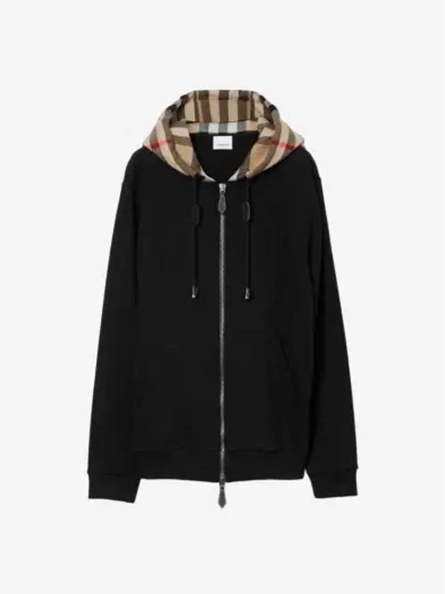 Check Hood Cotton Zip Up Hoodie Black Archive Beige - BURBERRY - BALAAN 3