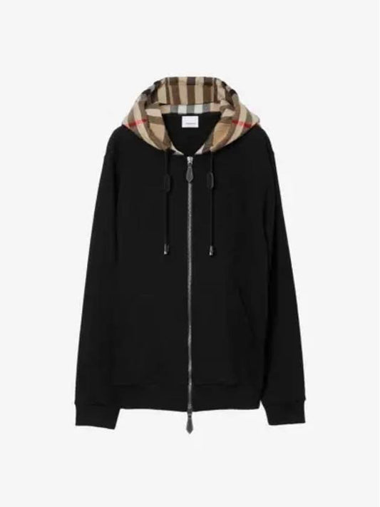 Check Hood Cotton Zip Up Hoodie Black Archive Beige - BURBERRY - BALAAN 2