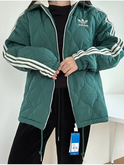 Classic Sports Fleece Quilted Hooded Jacket Green - ADIDAS - BALAAN 2