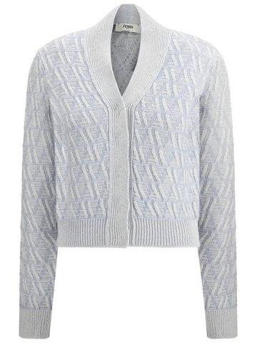 FF Cashmere Wool Cardigan Light Blue - FENDI - BALAAN 1