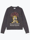 Graphic Wool Mix Tiger Crewneck Knit Top Grey - GANNI - BALAAN 2