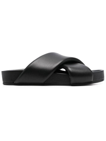 Cross Leather Slippers Black - JIL SANDER - BALAAN 1