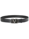 Silver V Logo Signature Leather Belt Black - VALENTINO - BALAAN 3