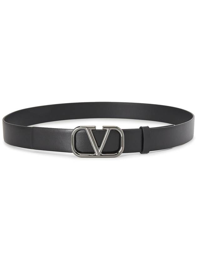 silver V logo signature leather belt black - VALENTINO - BALAAN.