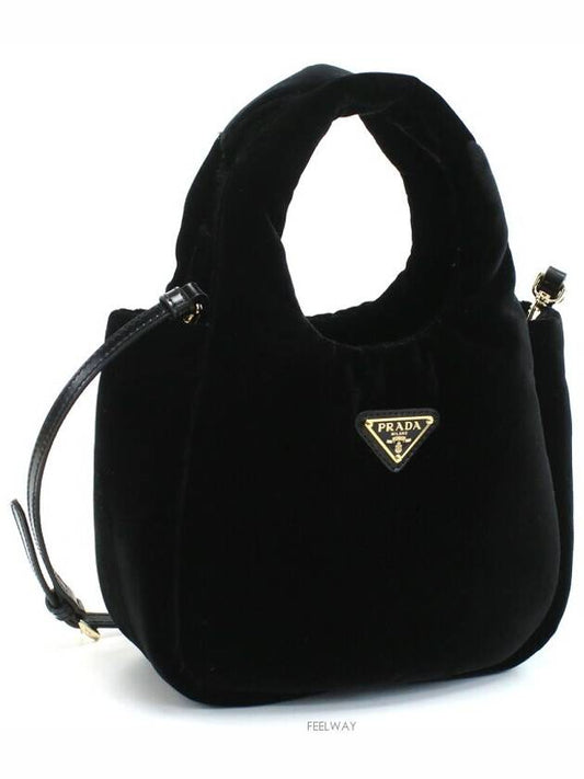 Padded Velvet Hand Mini Bag Black Boutique - PRADA - BALAAN 2
