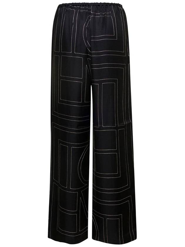 Silk Monogram Print Pyjamas Straight Pants Black - TOTEME - BALAAN 3