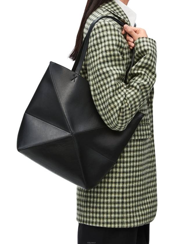 Puzzle Fold Medium Shiny Calfskin Tote Bag Black - LOEWE - BALAAN 4