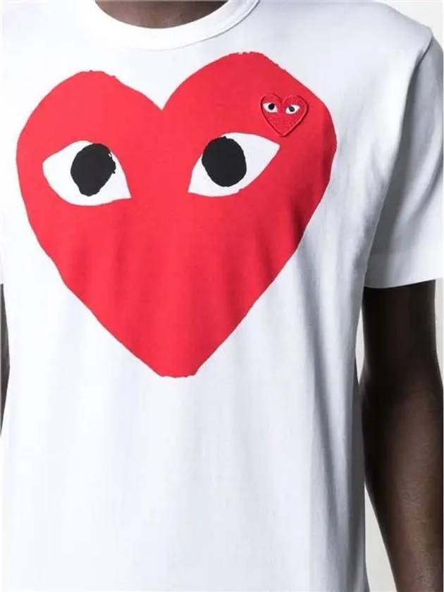 Men's Black Eye Red Double Heart Short Sleeve T-Shirt P1 T026 1 White - COMME DES GARCONS - BALAAN 4