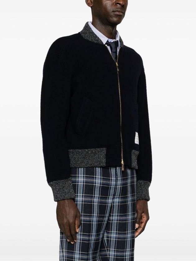 Fleece Stripe Wool Bomber Jacket Navy - THOM BROWNE - BALAAN 5