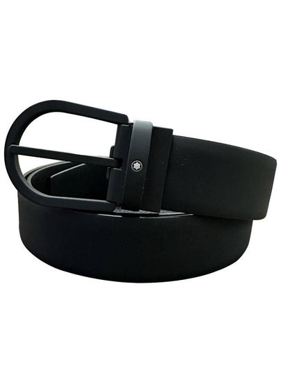 Horseshoe Rubberized Buckle Leather Belt Black - MONTBLANC - BALAAN 2