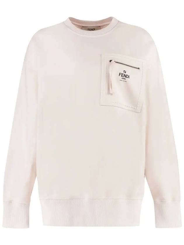 Women's Zipper Pocket Signature Logo Sweatshirt Cream - FENDI - BALAAN 2