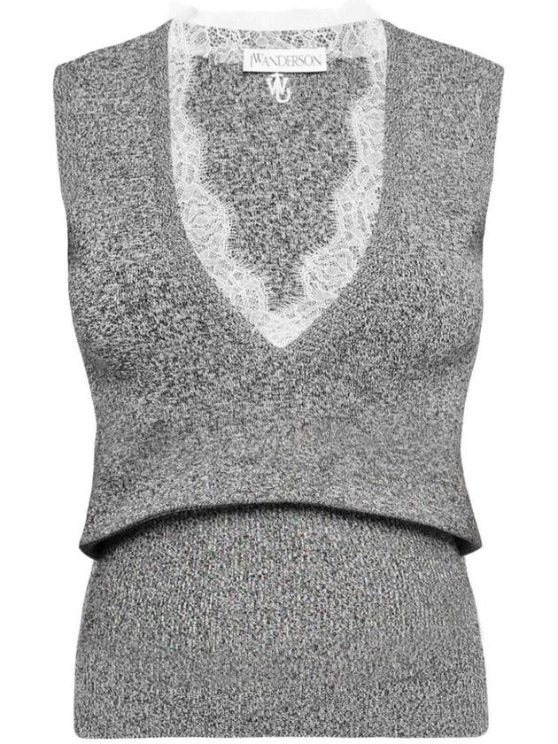 Lace Trim Knit Sleeveless Grey - JW ANDERSON - BALAAN 1