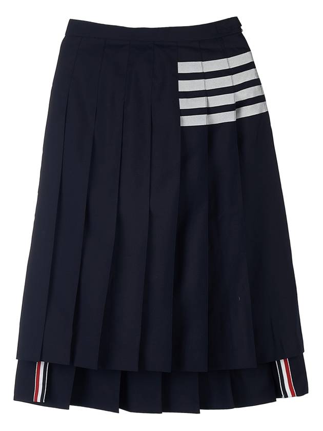 4 Bar Logo Plain Weave Wool Pleated Skirt Navy - THOM BROWNE - BALAAN 9