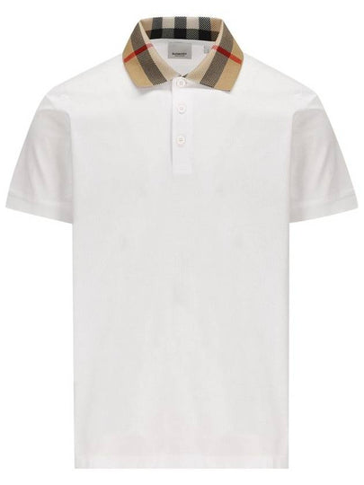 Men's Check Collar Cotton Polo Shirt White - BURBERRY - BALAAN 2