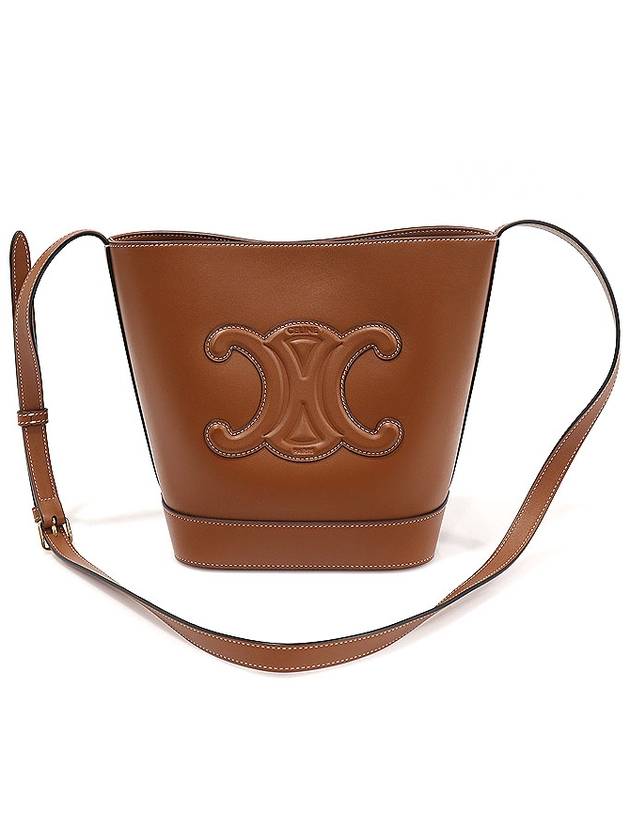 198243DU3 04LU Brown Tan Calfskin Cuir Triomphe Small Bucket Shoulder Bag - CELINE - BALAAN 1