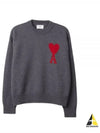 Intarsia Big Heart Logo Wool Knit Top Grey - AMI - BALAAN 2