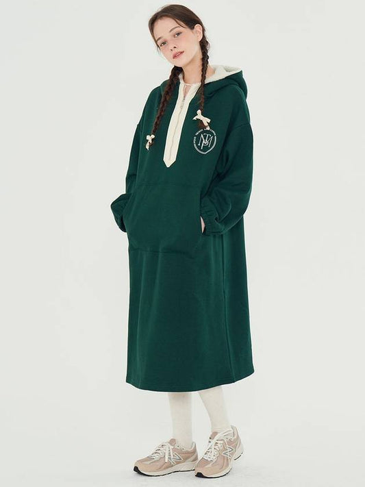 half zip-up fleece hooded dress green - METAPHER - BALAAN 2