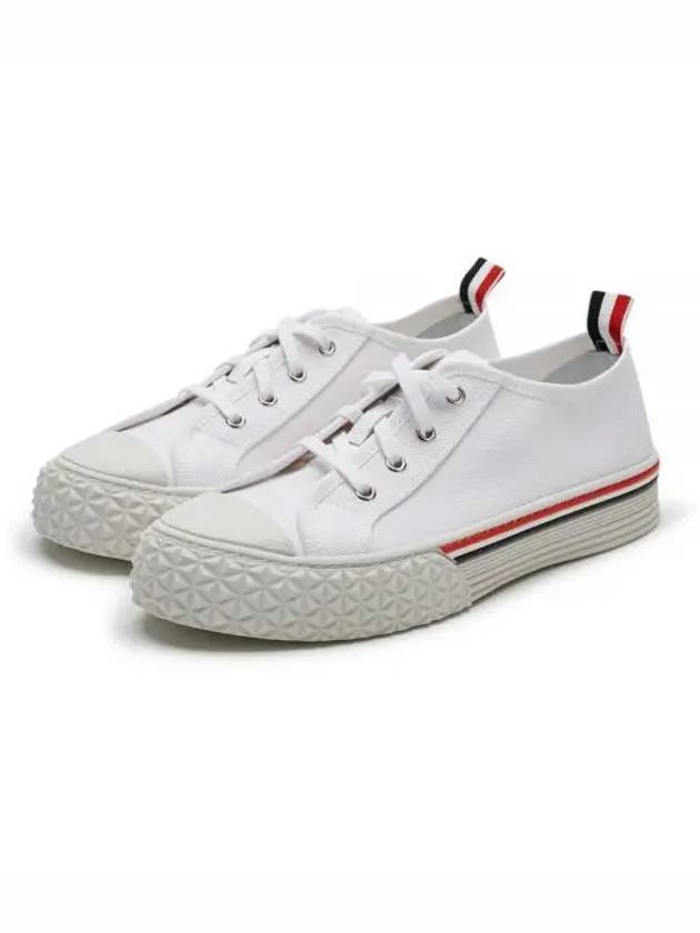 Striped Trim Lace-up Low Top Sneakers White - THOM BROWNE - BALAAN 2