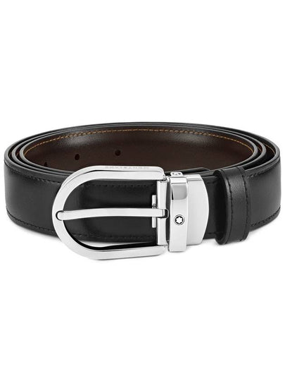 Horseshoe Buckle Reversible Leather Belt Black Brown - MONTBLANC - BALAAN 2