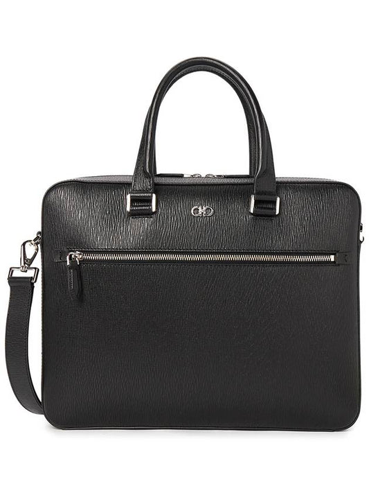 Gancini Business Leather Briefcase Black - SALVATORE FERRAGAMO - BALAAN 2