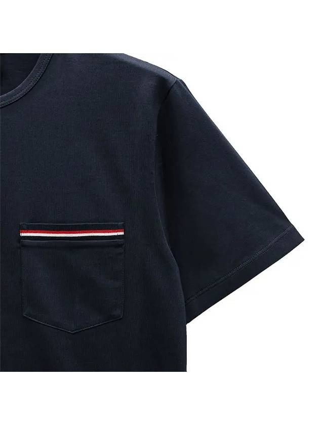 Men's Medium Weight Jersey Tipped Pocket Crewneck Short Short Sleeve T-Shirt Navy - THOM BROWNE - BALAAN 4