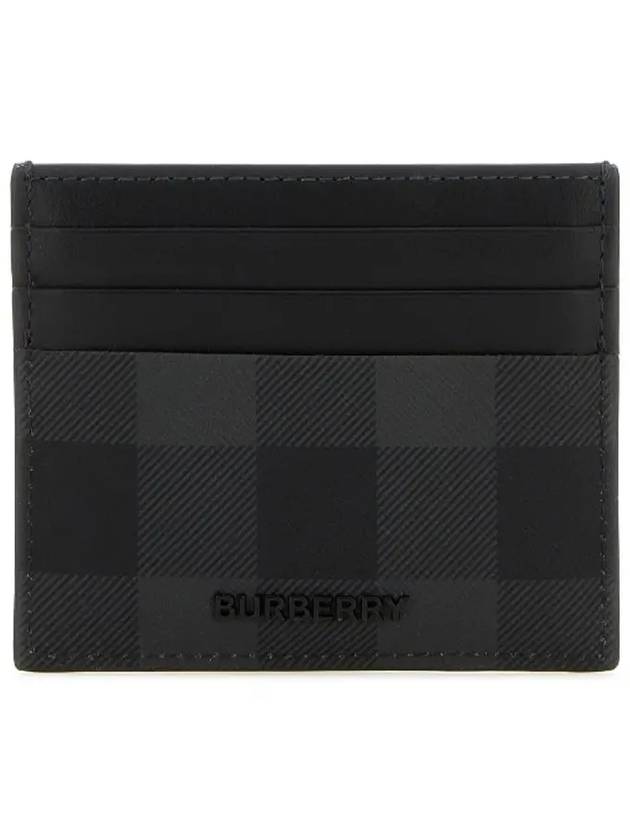 Logo Checked Leather Card Wallet Charcoal - BURBERRY - BALAAN 2