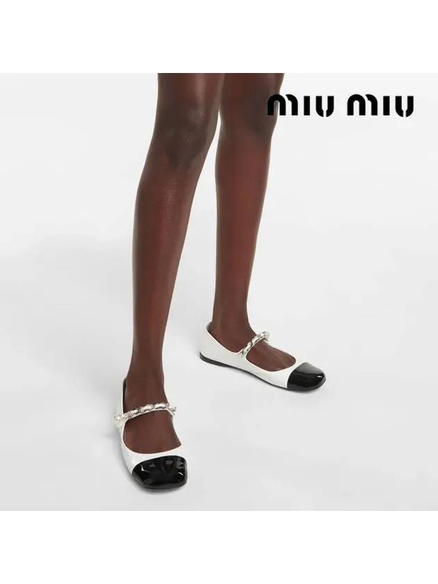 Patent Leather Ballerina Black White - MIU MIU - BALAAN 7