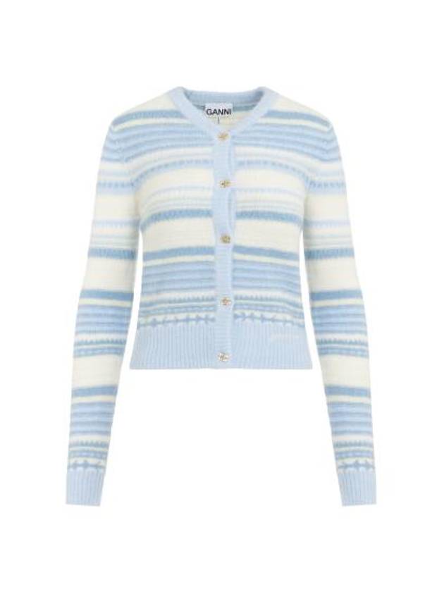 Striped Soft Wool Cardigan Light Blue - GANNI - BALAAN 3