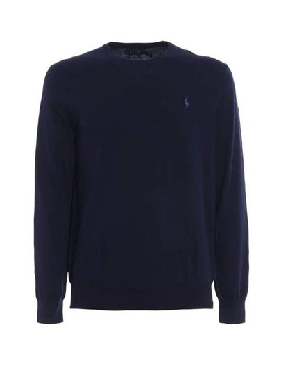 Embroidered Logo Crew Neck Knit Top Navy - POLO RALPH LAUREN - BALAAN 2