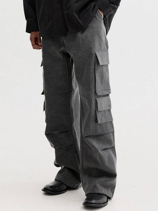 Pigment Dyed String Work Wide Pants Charcoal - THEN OUR - BALAAN 1