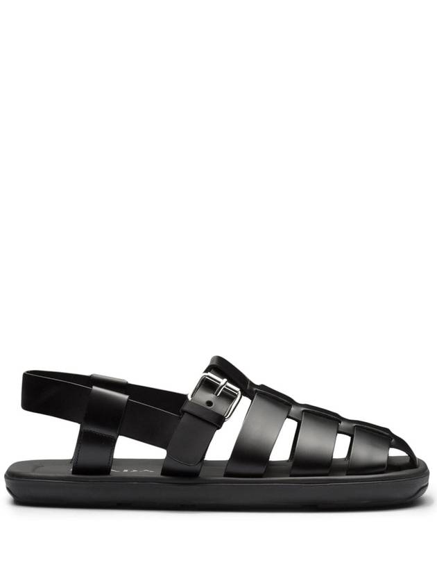 Crisscross Bands Brushed Leather Sandals Black - PRADA - BALAAN 2