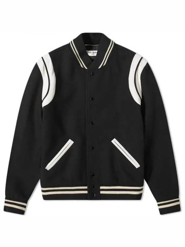 Teddy Bomber Jacket in Wool Black White - SAINT LAURENT - BALAAN 2