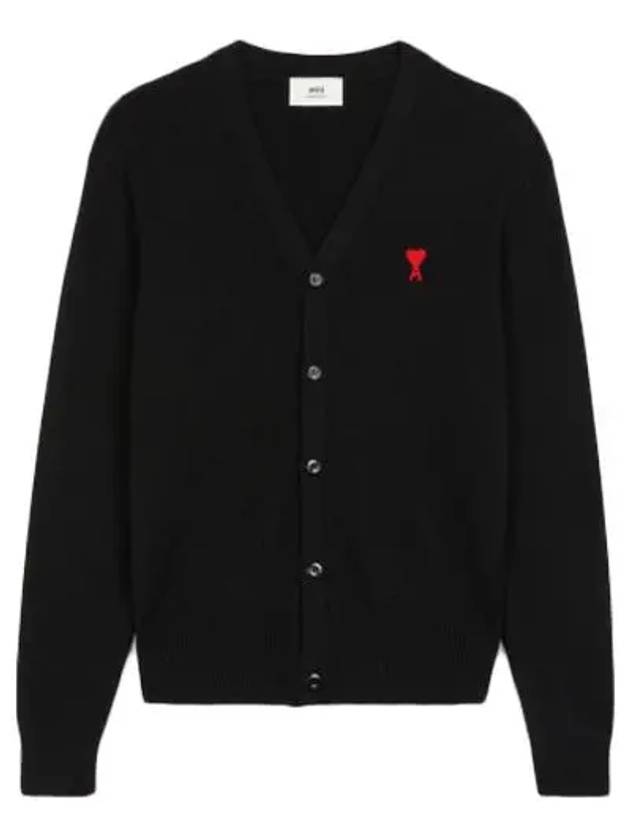 Heart Logo Merino Wool Cardigan Black - AMI - BALAAN 2