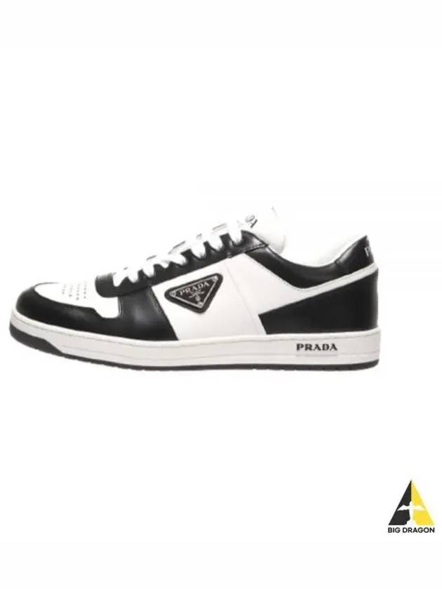 Men's Downtown Triangle Logo Leather Low Top Sneakers White Black - PRADA - BALAAN 2