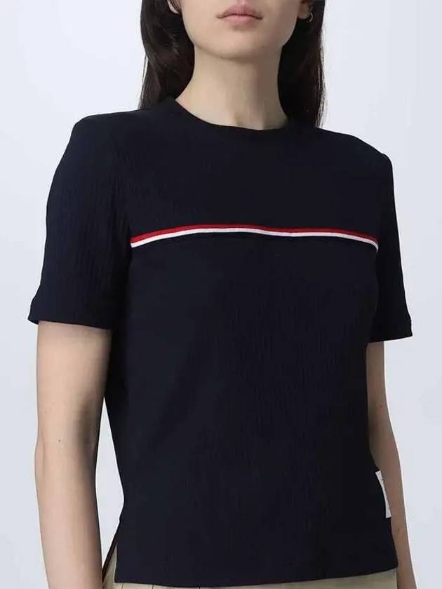 Women's High Twist Rip Stripe Short Sleeve T-Shirt Navy - THOM BROWNE - BALAAN 3