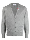 Men's Jersey Stitch V-Neck Cardigan Light Grey - THOM BROWNE - BALAAN 2