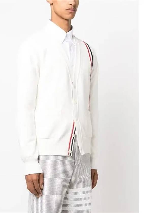 RWB Striped Intarsia Cotton Cardigan White - THOM BROWNE - BALAAN 4