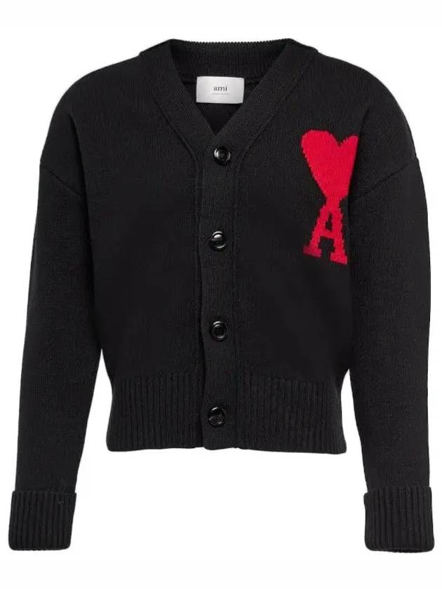 Big Heart Logo Wool Cardigan Black - AMI - BALAAN 3