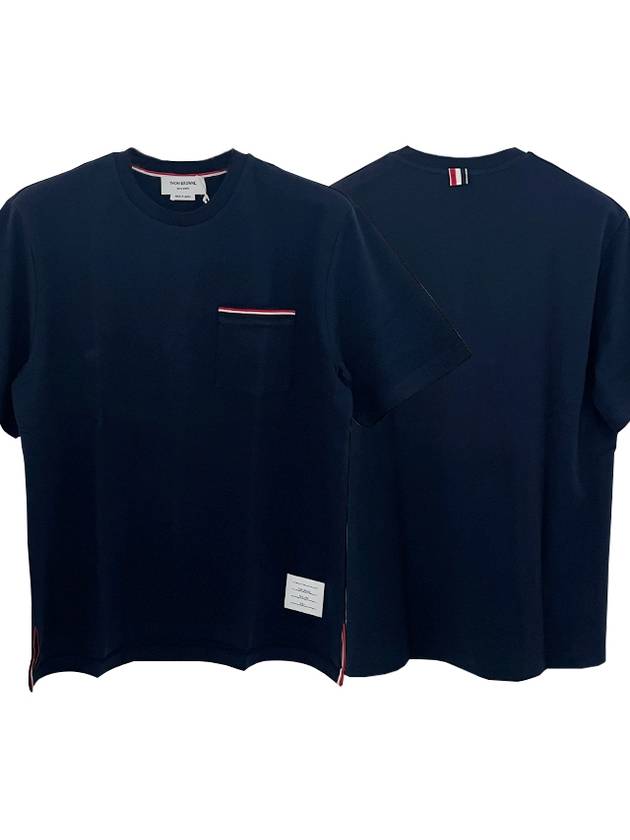 Cotton Oversized Pocket Short Sleeve T-Shirt Navy - THOM BROWNE - BALAAN 2