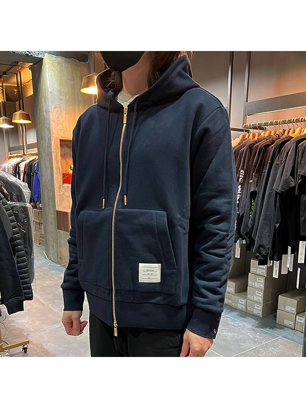 Center Back Stripe Cotton Zip Up Hoodie Navy - THOM BROWNE - BALAAN 4