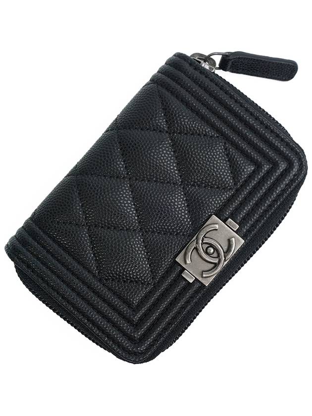 Boy Vintage Silver Hardware Quilted Caviar Zipper Card Wallet Black - CHANEL - BALAAN.