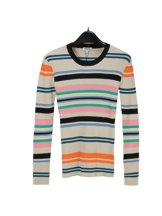 Color Striped Crew Neck Knit Top - KENZO - BALAAN 2