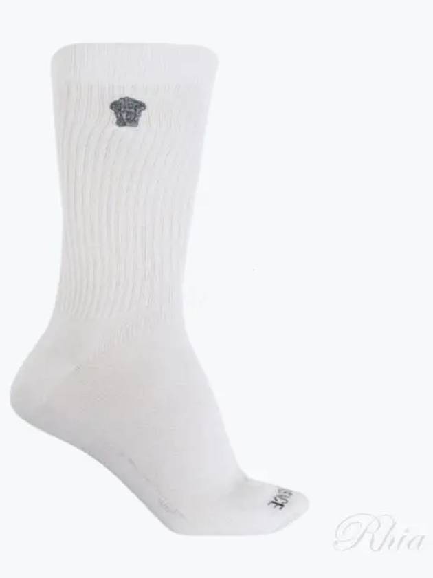 Embroidered Medusa Ribbed Socks White - VERSACE - BALAAN 2