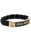 Women's Gold Logo Nappa Leather Bracelet Black - MIU MIU - BALAAN 4