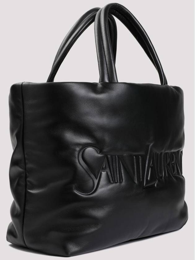 Logo Nappa Lambskin Tote Bag Black - SAINT LAURENT - BALAAN 4