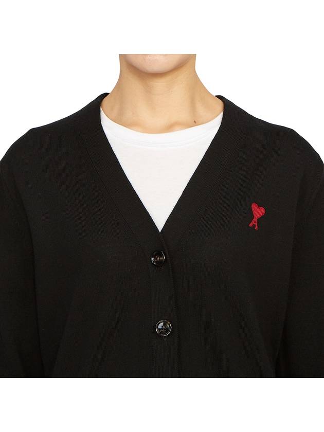 Small Heart Logo Merino Wool Cardigan Noir - AMI - BALAAN 6