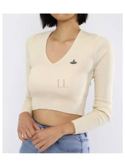 Bea Cropped V-Neck Knit Top Ivory - VIVIENNE WESTWOOD - BALAAN 2